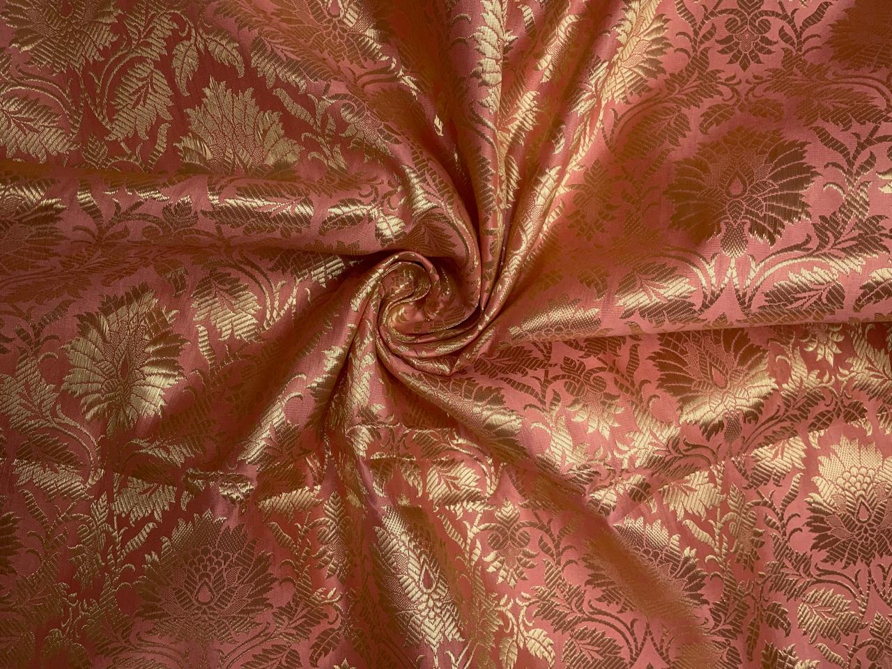 Dark Peach Floral Semi Brocade Kapdashop