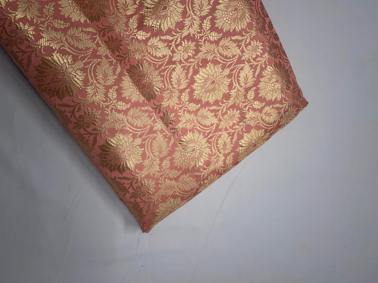 Dark Peach Floral Banarasi Semi Brocade Fabric KTEX
