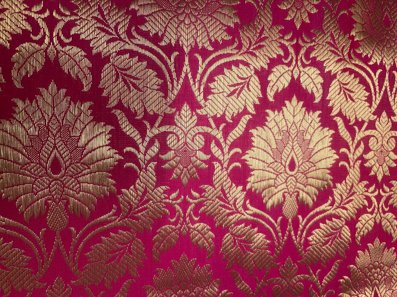 Magenta Floral Banarasi Semi Brocade Fabric KTEX