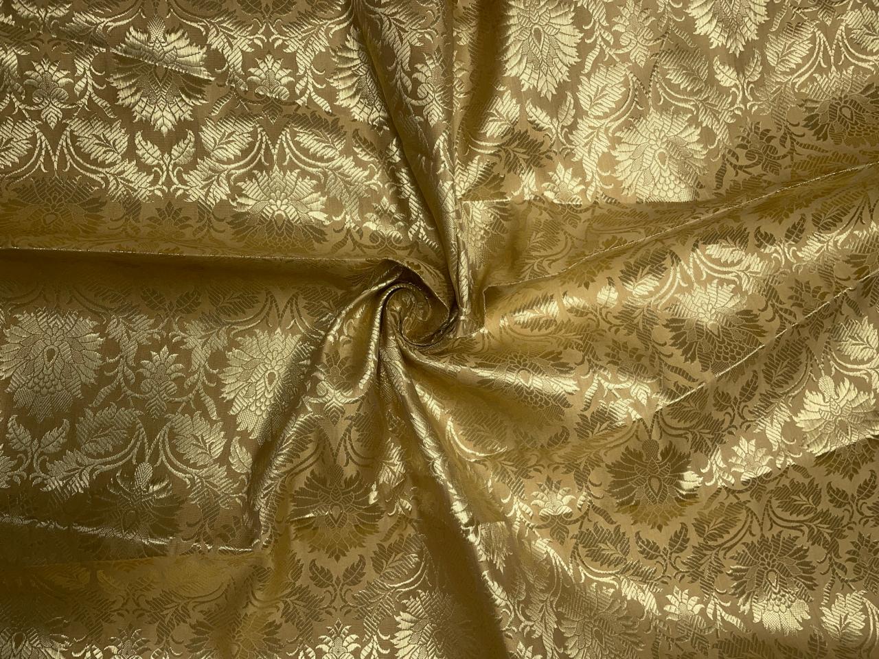 Light Golden Floral Banarasi Semi Brocade Fabric KTEX