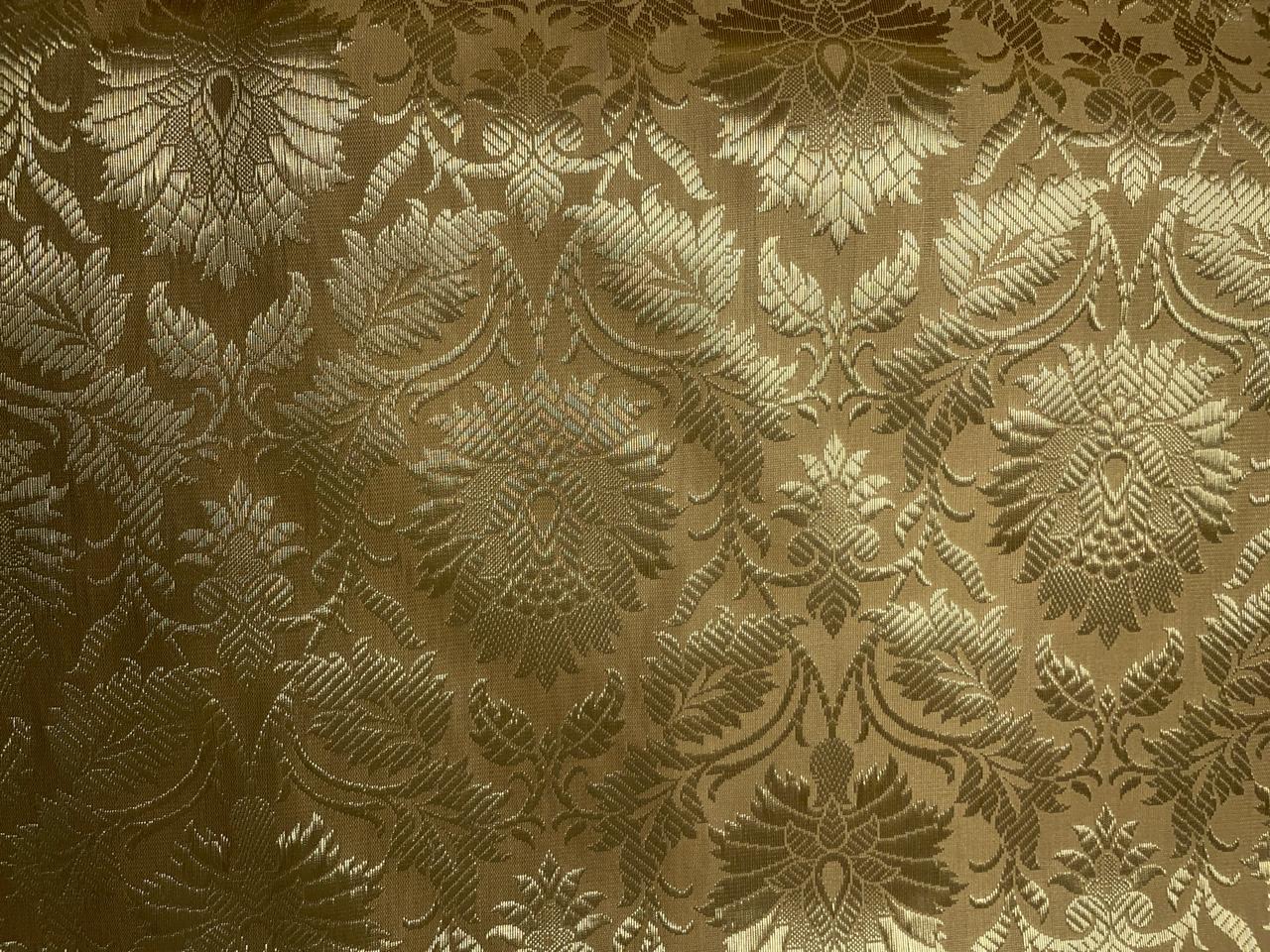 Light Golden Floral Banarasi Semi Brocade Fabric KTEX