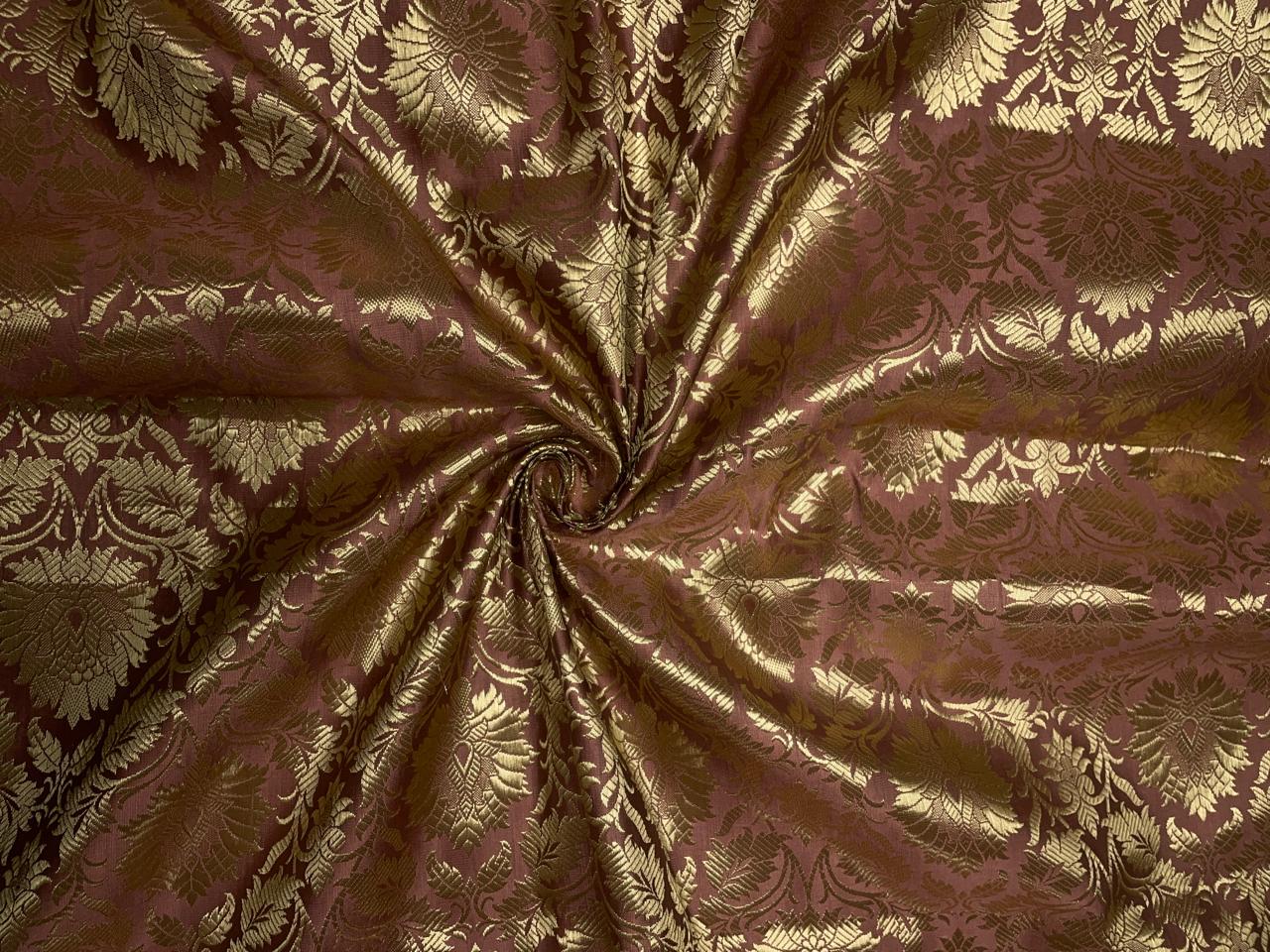 Brown Gold Floral Semi Brocade Kapdashop