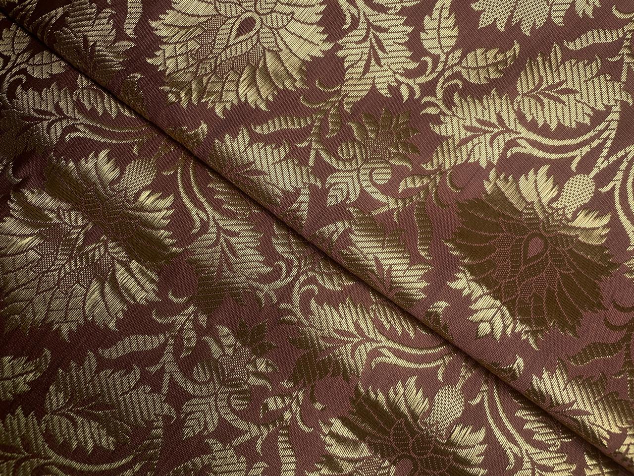 Brown Gold Floral Banarasi Semi Brocade Fabric KTEX