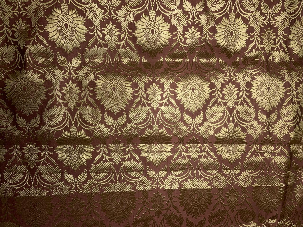 Brown Gold Floral Banarasi Semi Brocade Fabric KTEX