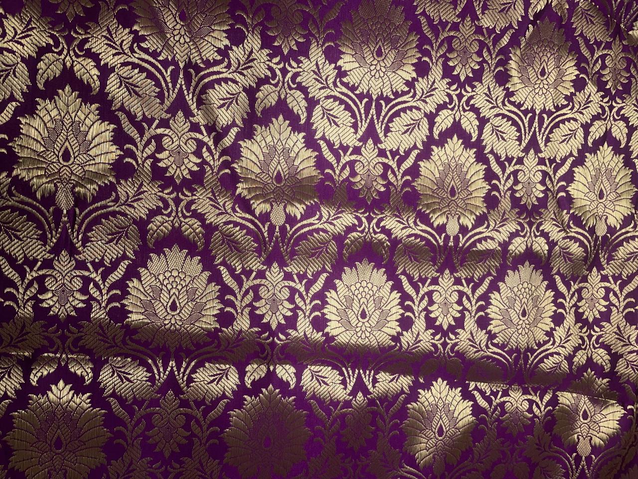 Royal Purple Floral Banarasi Semi Brocade Fabric KTEX
