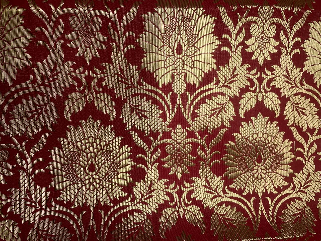 Red Floral Banarasi Semi Brocade Fabric KTEX