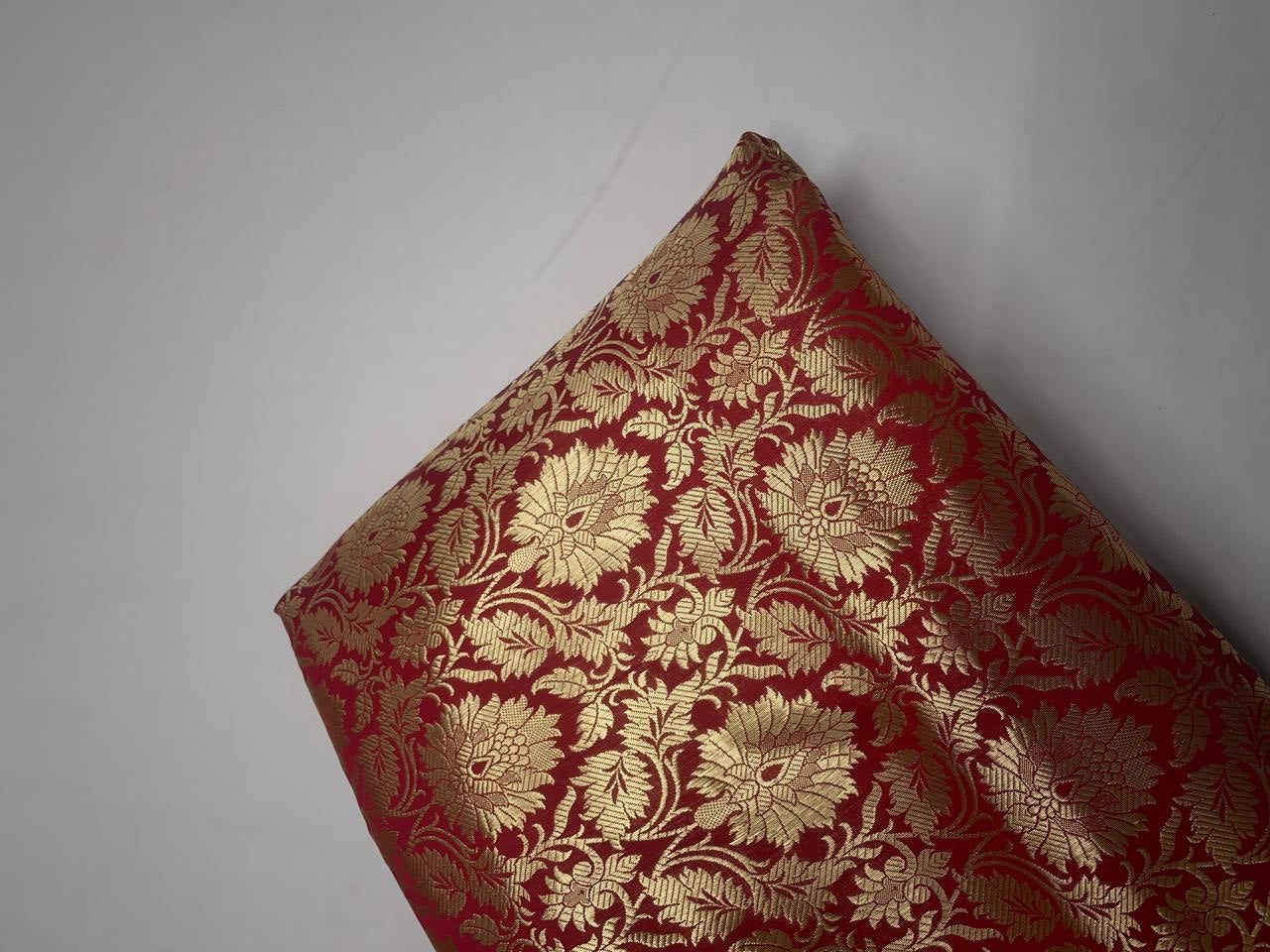 Red Floral Banarasi Semi Brocade Fabric KTEX