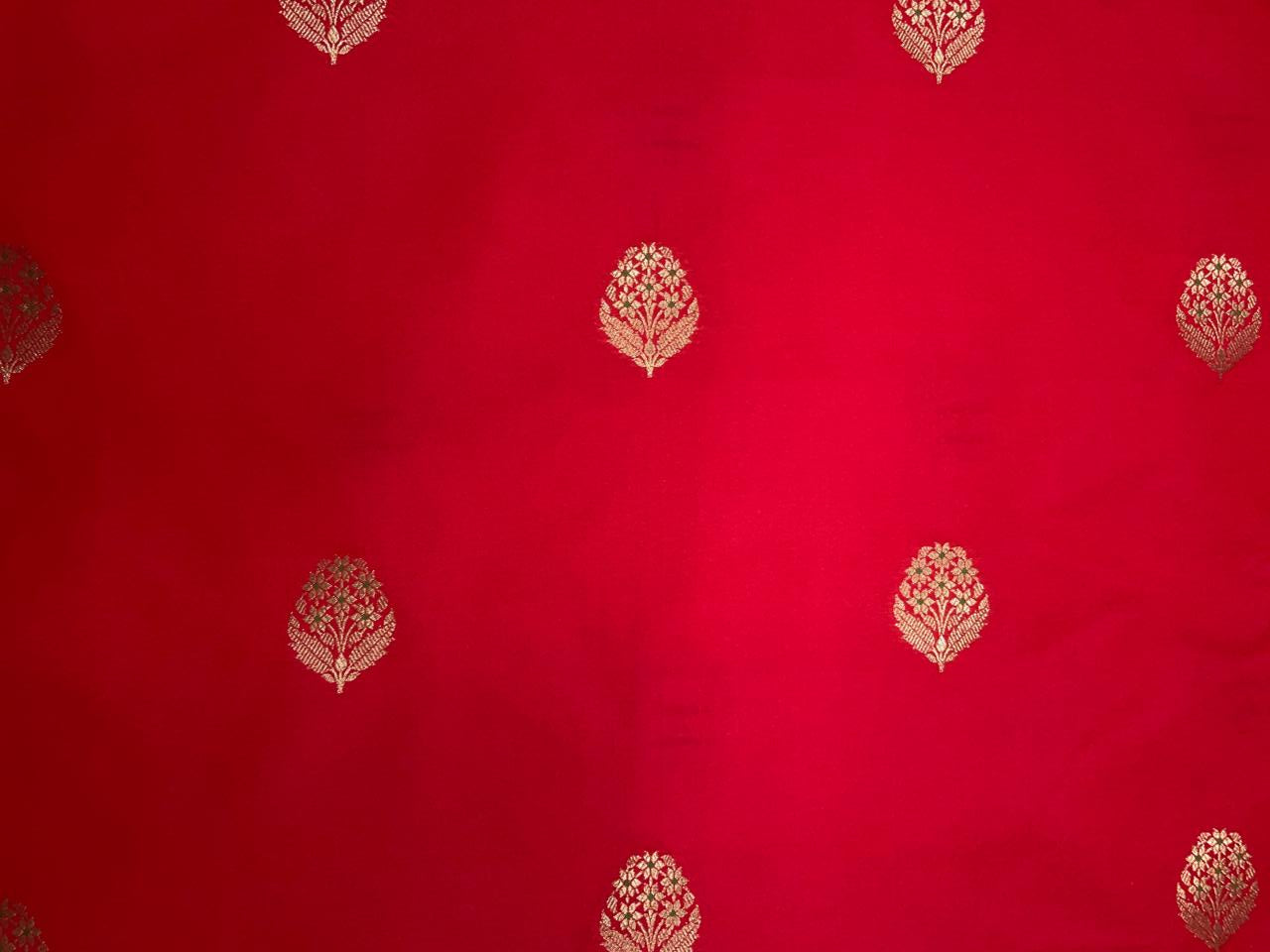 Red Floral Boti Embroidered Silk Fabric KTEX