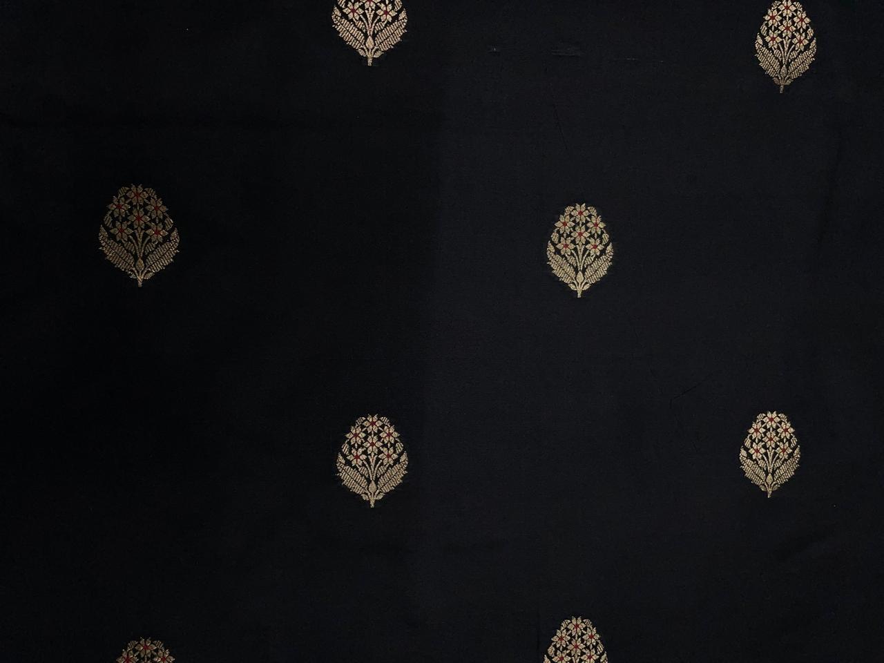 Black Floral Boti Embroidered Silk Fabric KTEX