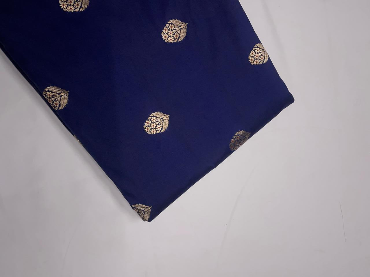Navy Blue Floral Boti Embroidered Silk Fabric KTEX