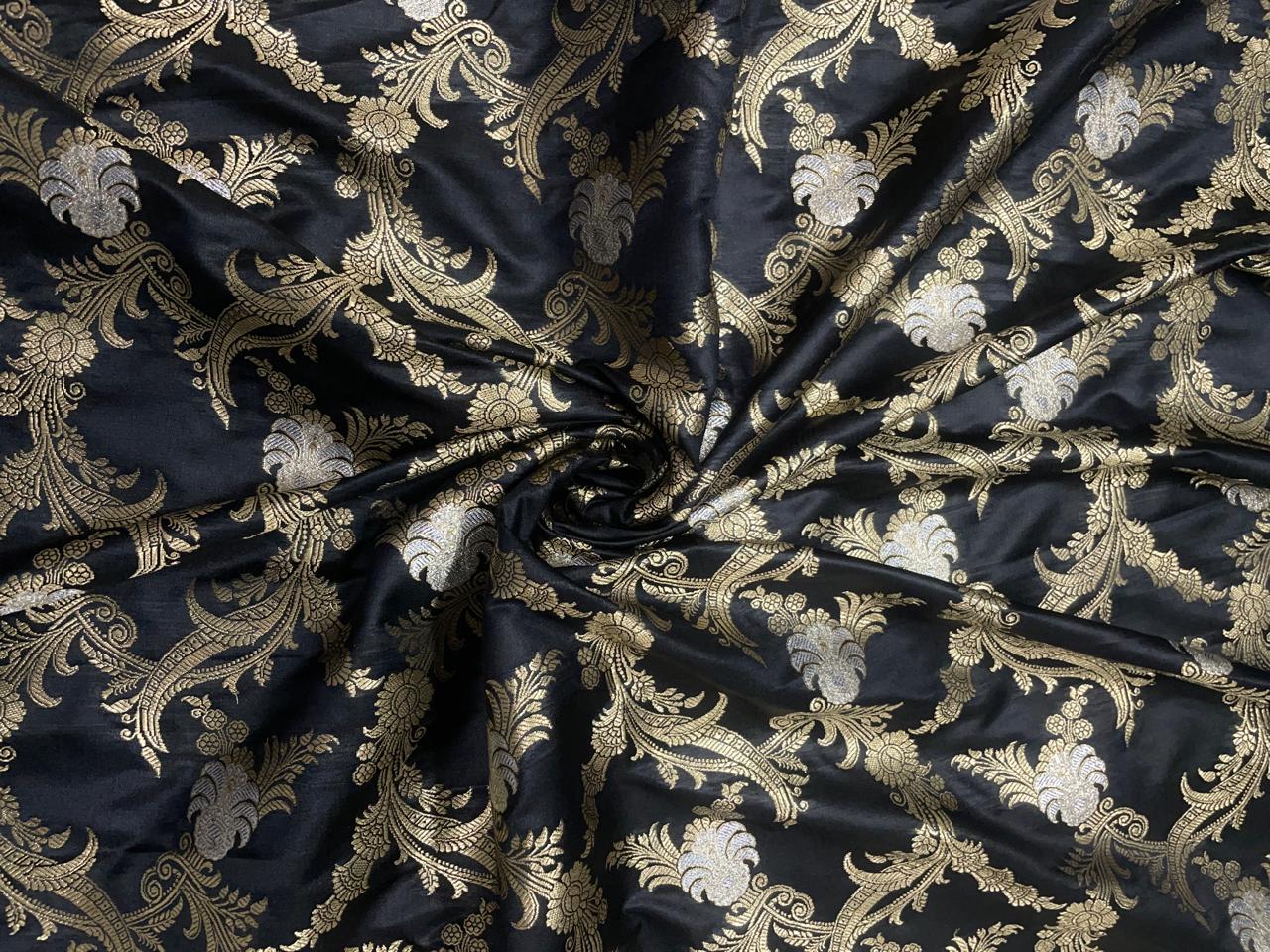Black Floral Banarasi Semi Brocade Fabric KTEX
