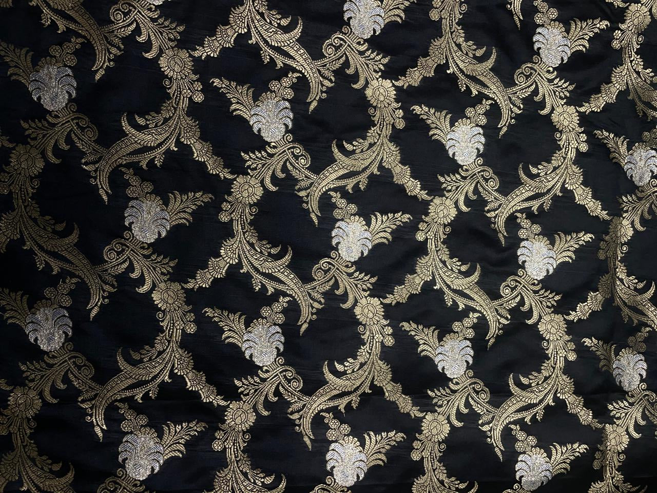 Black Floral Banarasi Semi Brocade Fabric KTEX
