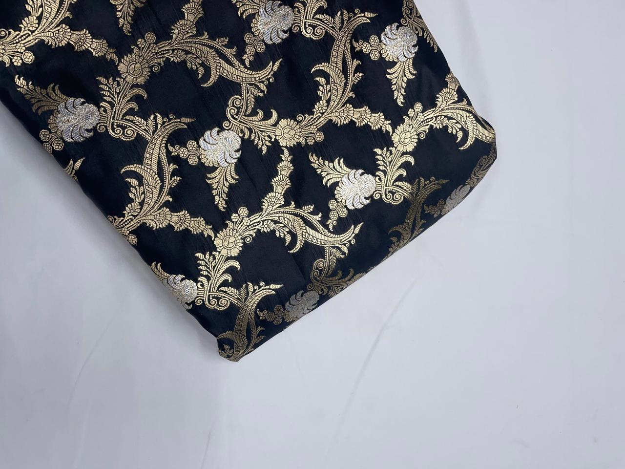 Black Floral Banarasi Semi Brocade Fabric KTEX