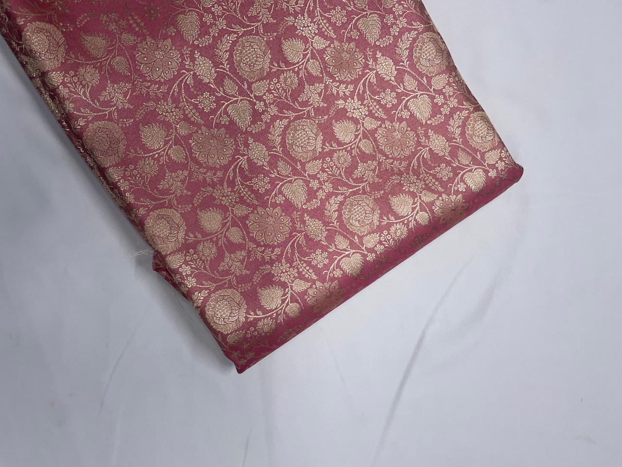Light Pink & Gold Floral Banarasi Semi Brocade Fabric KTEX