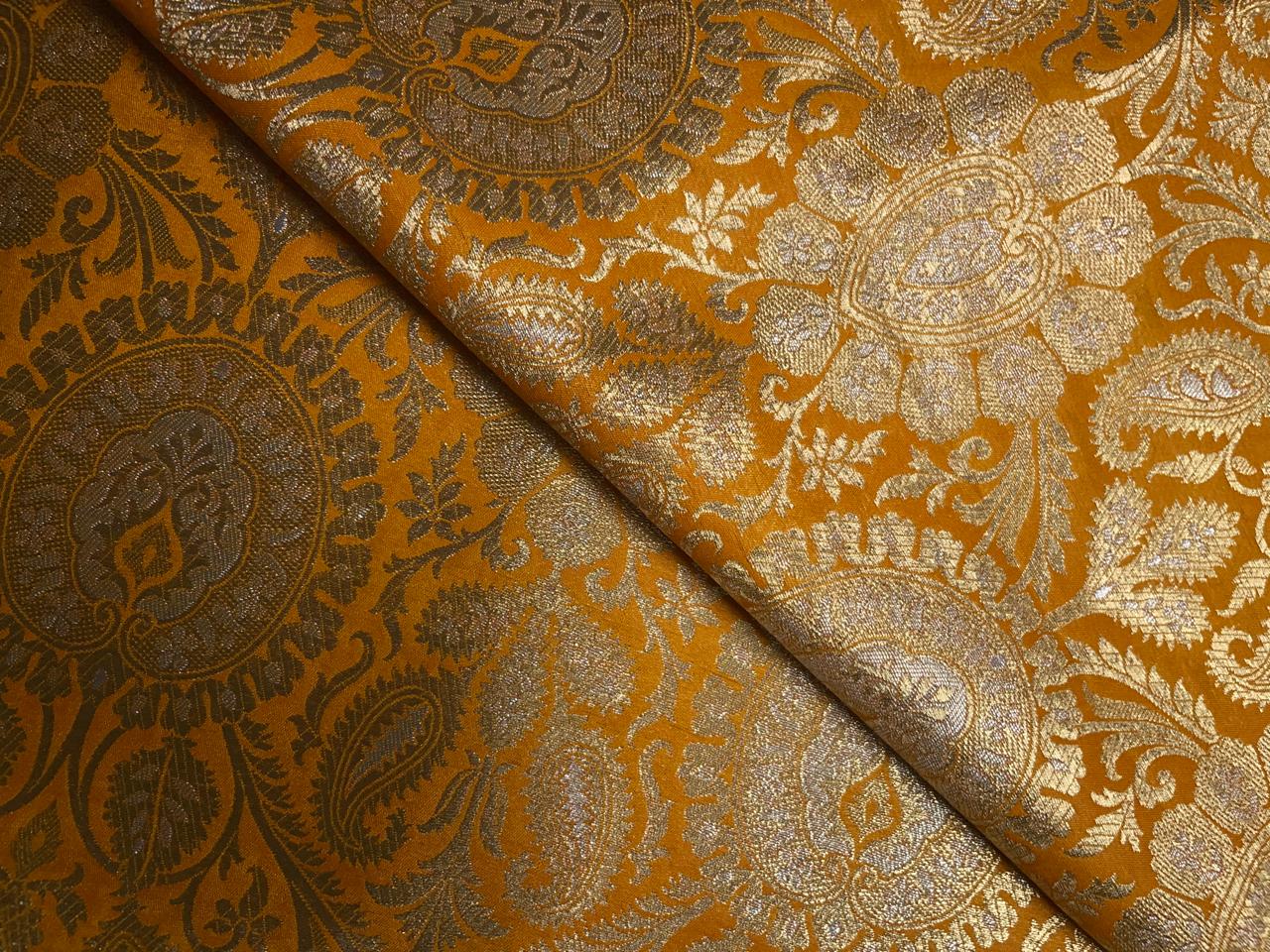 Mustard & Gold Floral Banarasi Semi Brocade Fabric KTEX