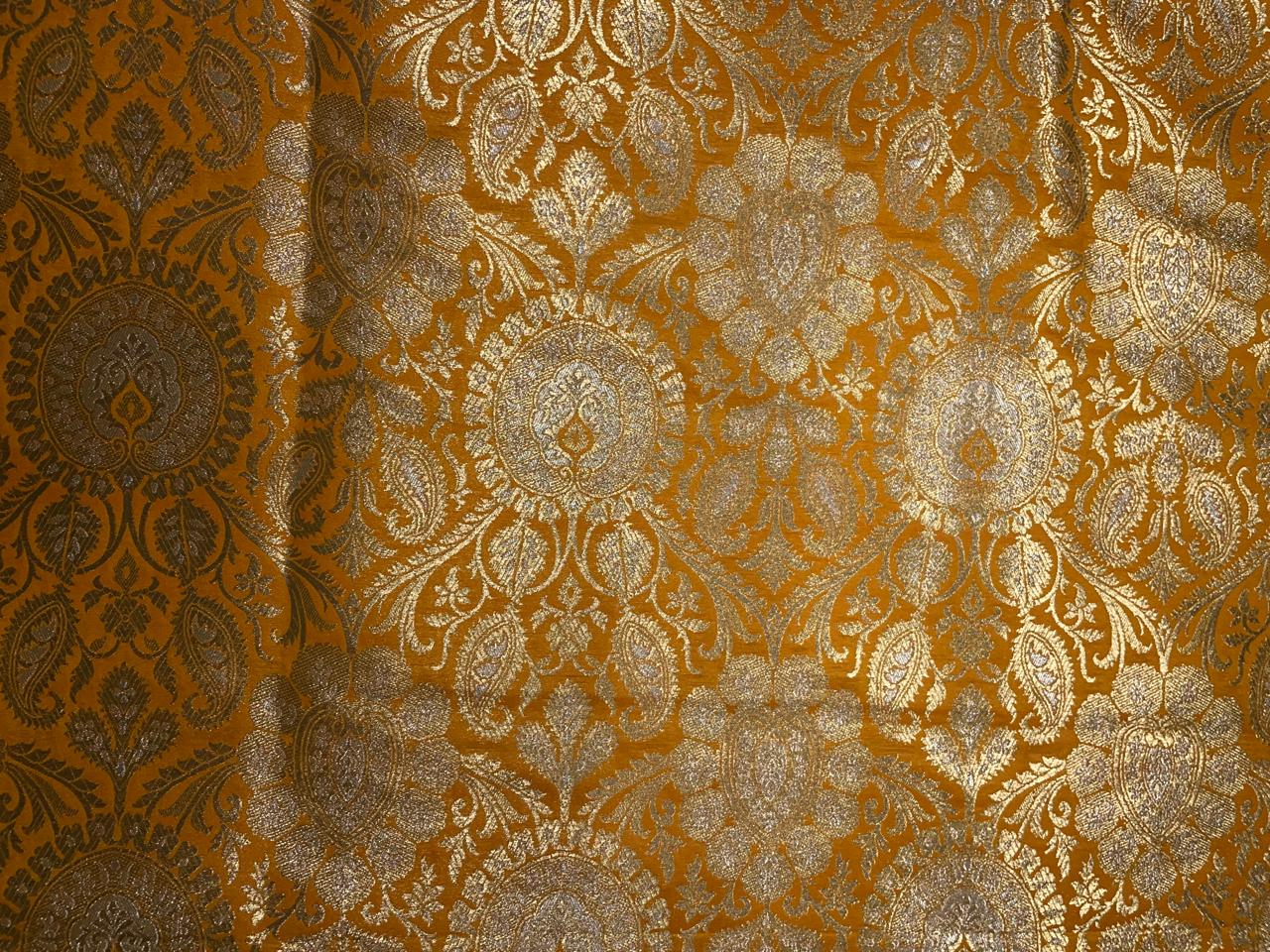 Mustard & Gold Floral Banarasi Semi Brocade Fabric KTEX