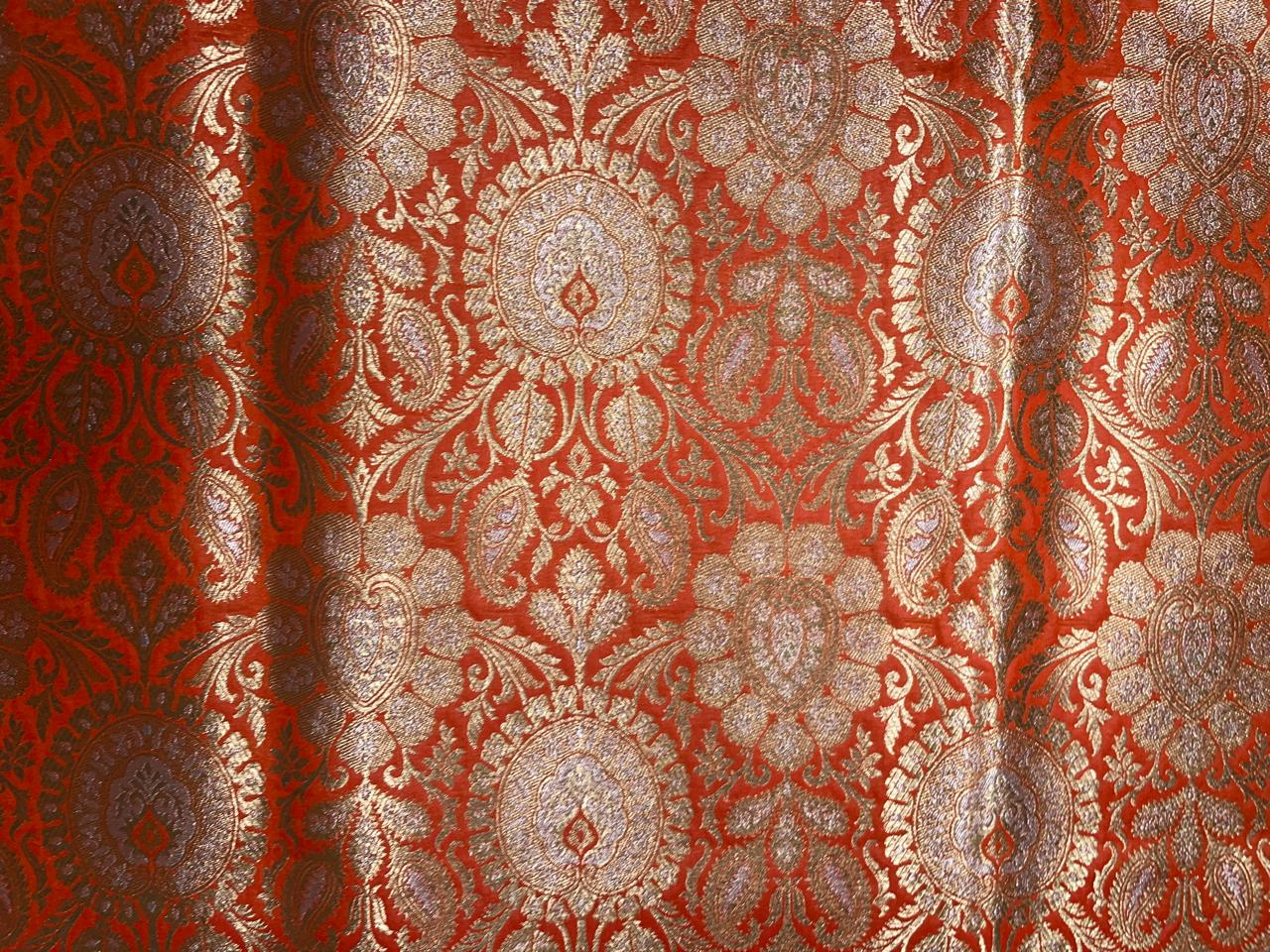 Orange Gold Floral Semi Brocade Kapdashop