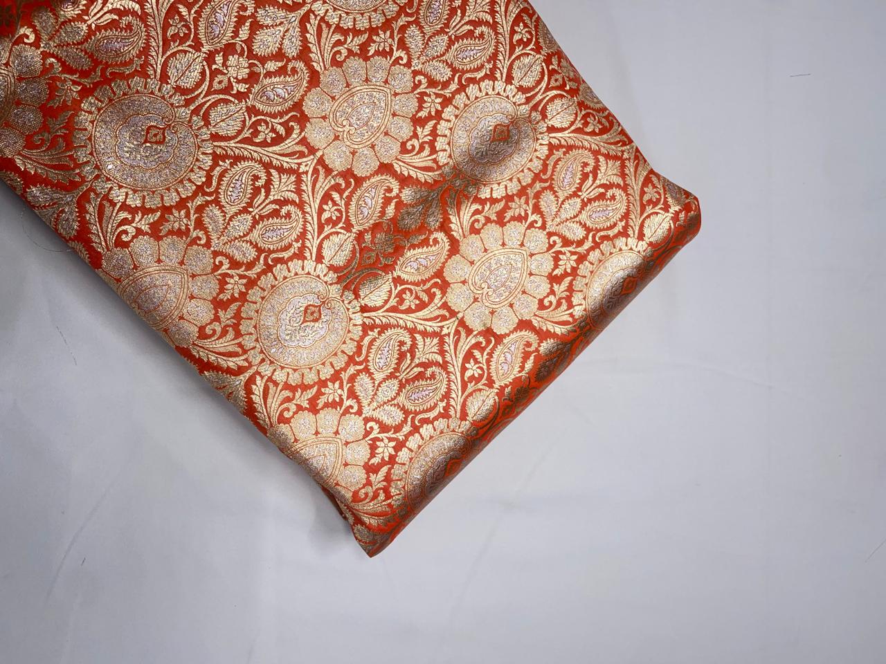 Orange Gold Floral Semi Brocade Kapdashop