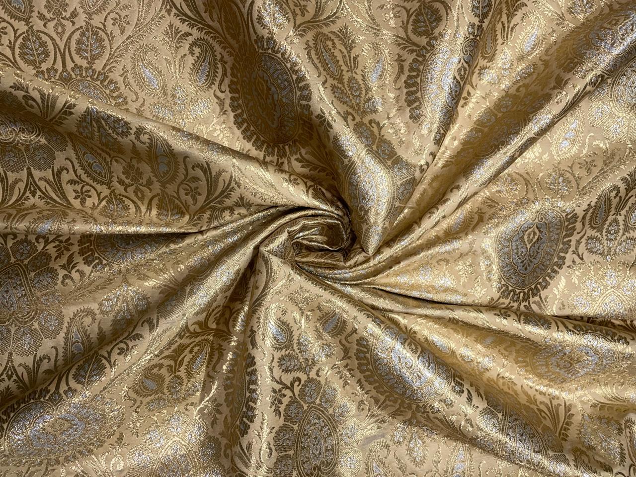Golden Floral Semi Brocade Fabric Kapdashop
