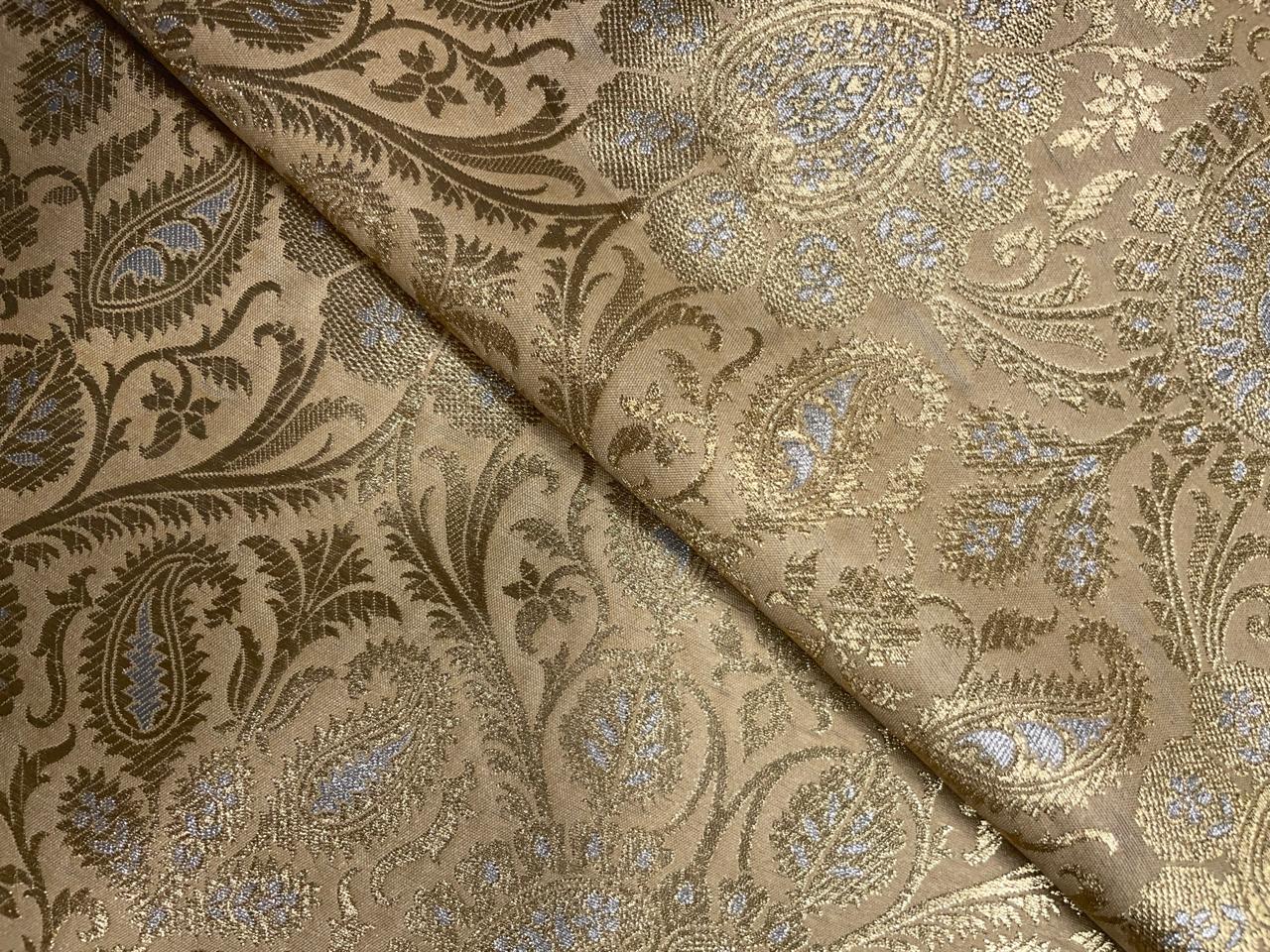 Golden Floral Banarasi Semi Brocade Fabric KTEX