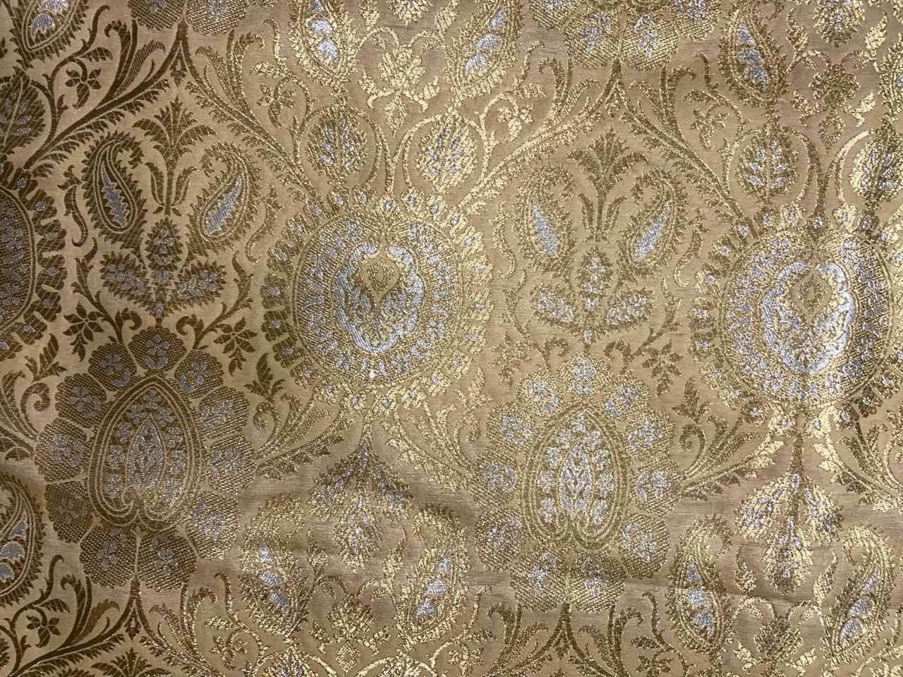 Golden Floral Banarasi Semi Brocade Fabric KTEX