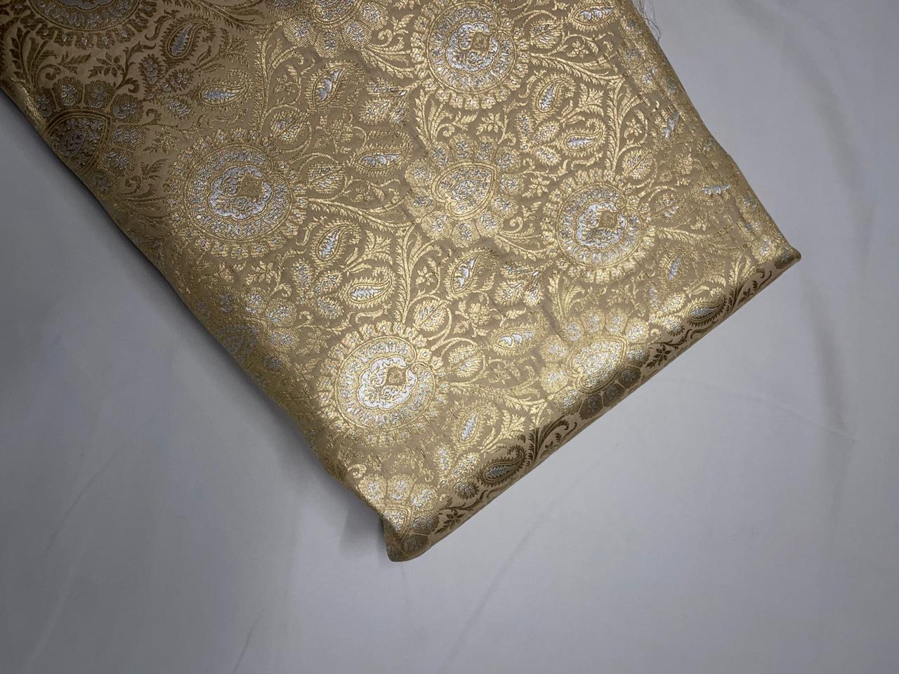 Golden Floral Banarasi Semi Brocade Fabric KTEX