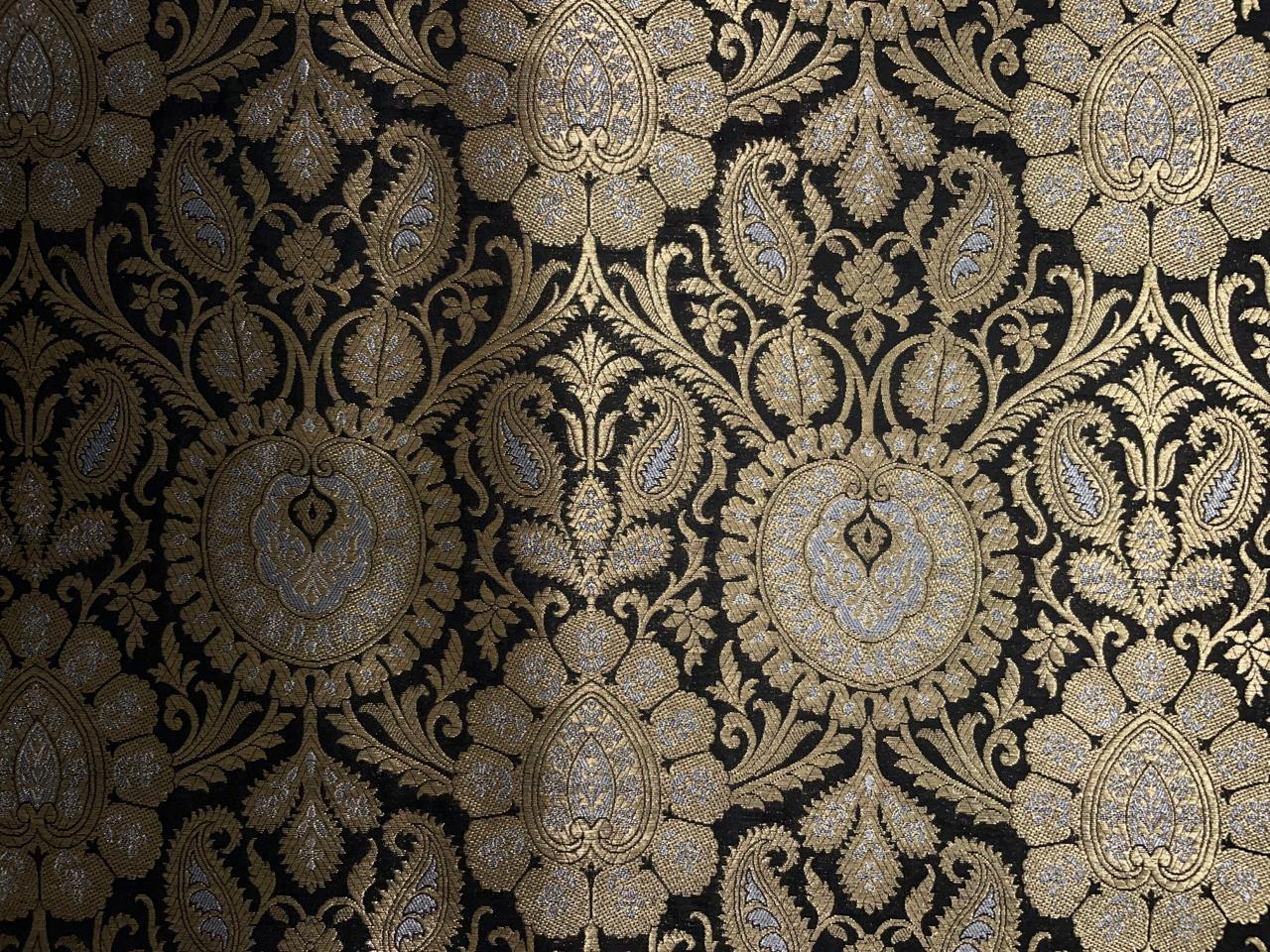 Black Gold Floral Semi Brocade Kapdashop