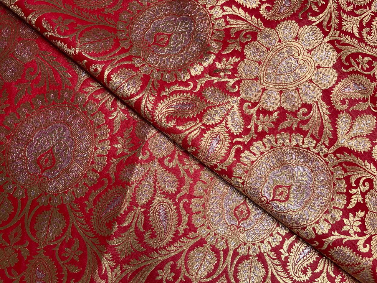 Red Gold Floral Semi Brocade Kapdashop