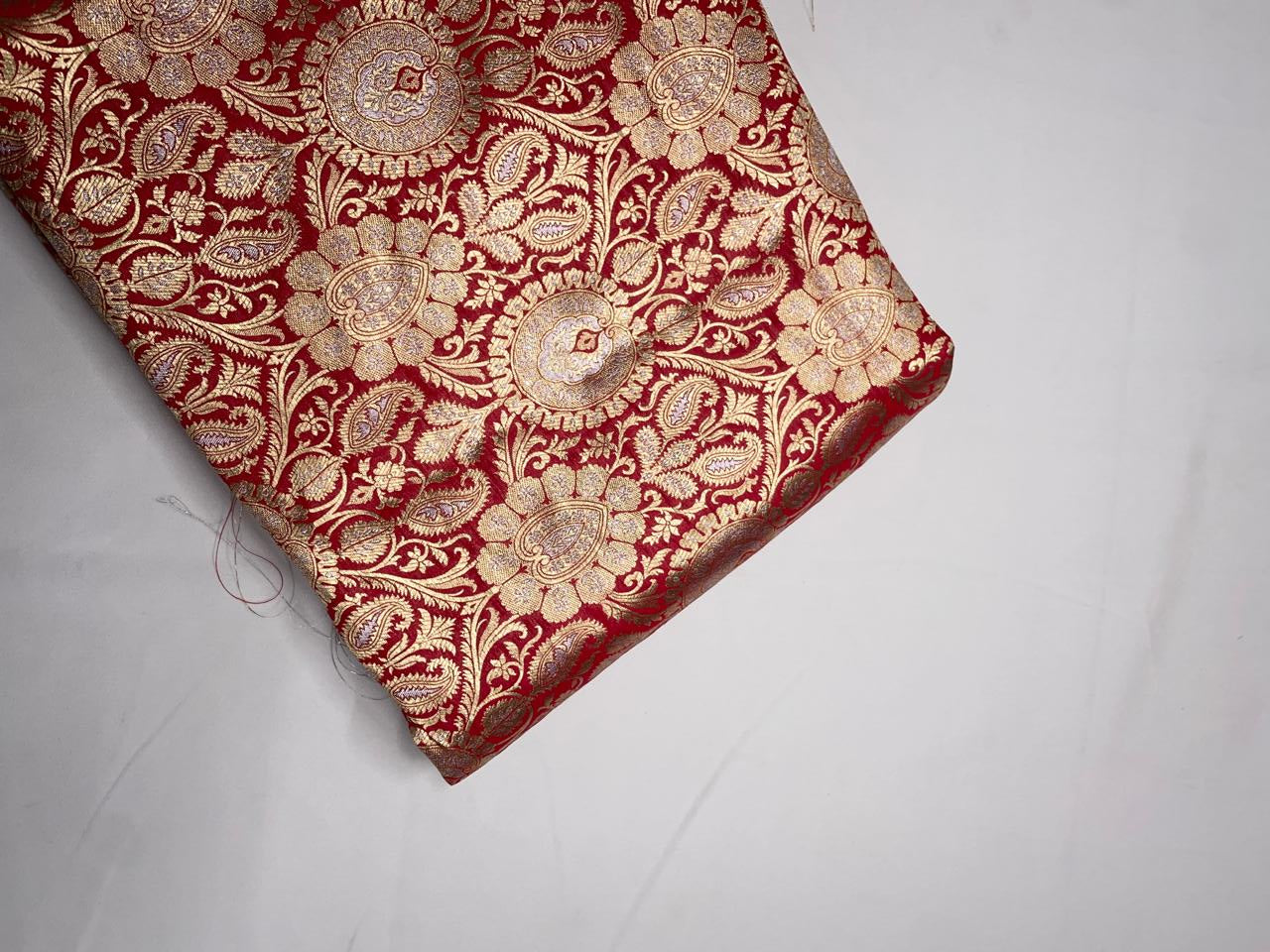 Red & Gold Floral Banarasi Semi Brocade Fabric KTEX