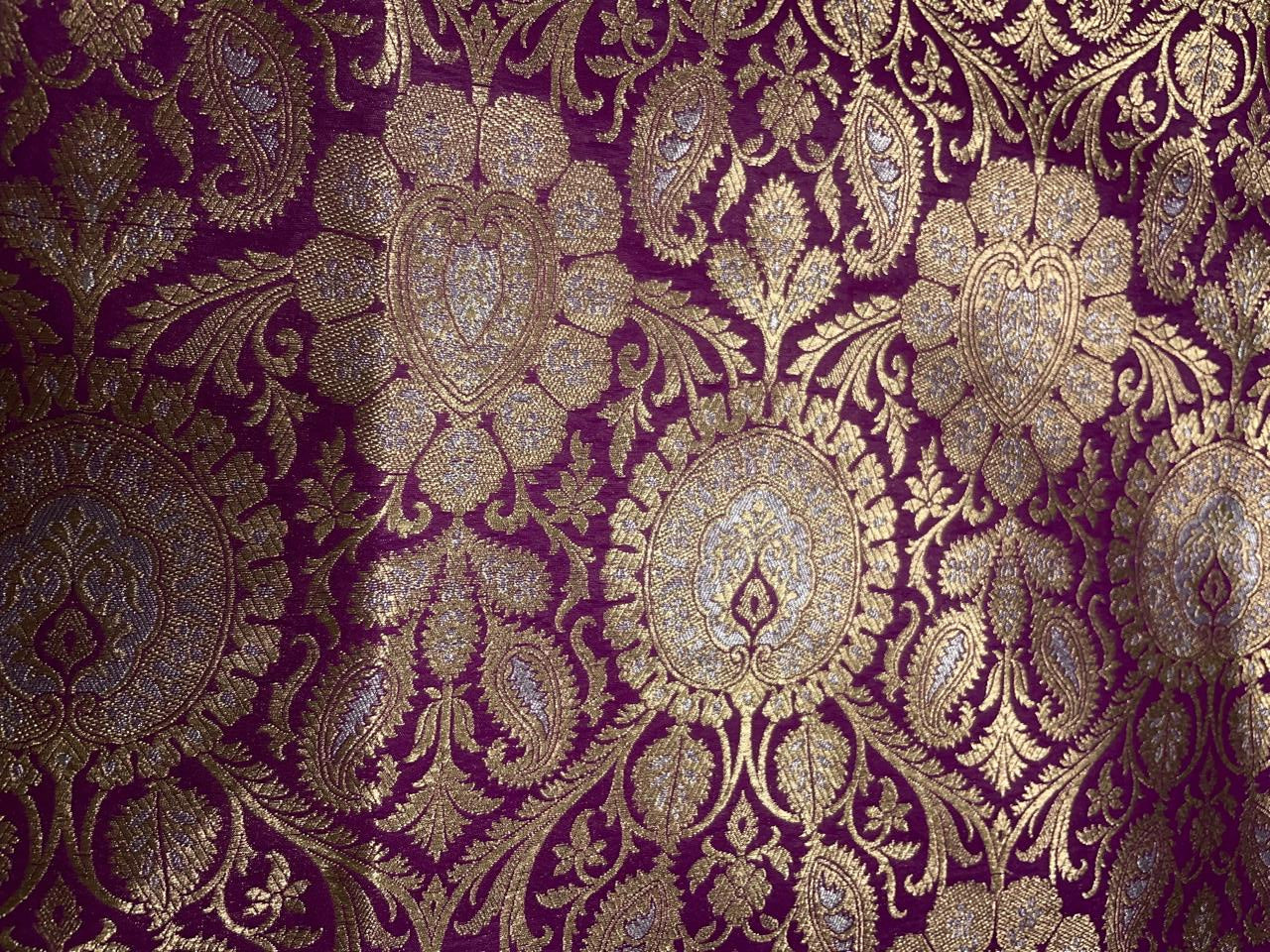 Dark Pink Gold Floral Semi Brocade Kapdashop