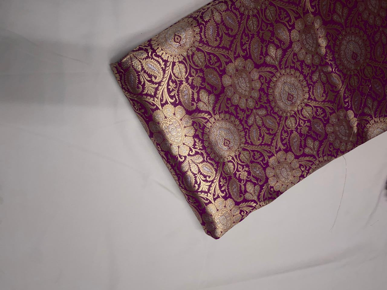 Dark Pink Gold Floral Semi Brocade Kapdashop