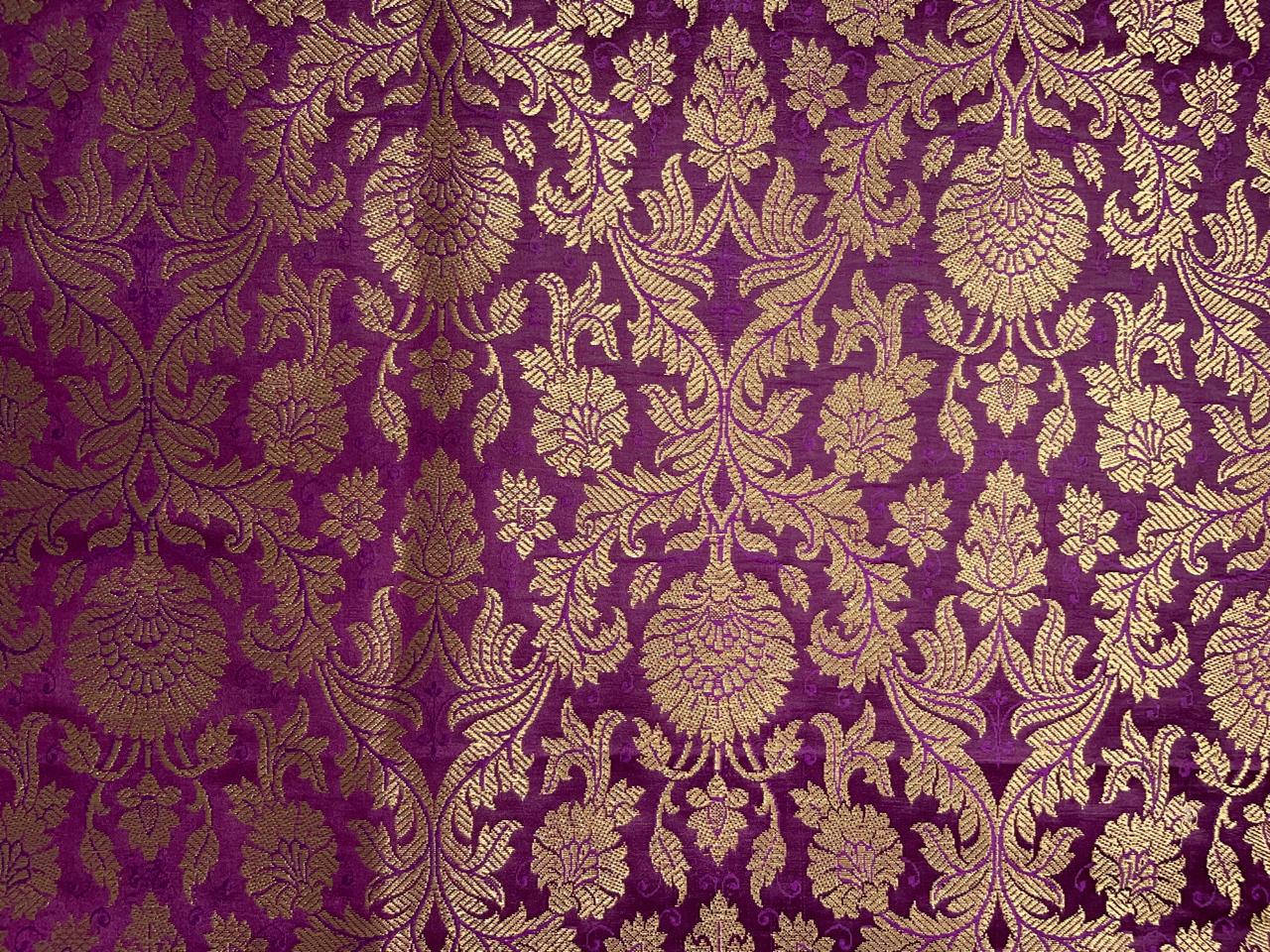 Rani Pink Gold Floral Semi Brocade Fabric KTEX