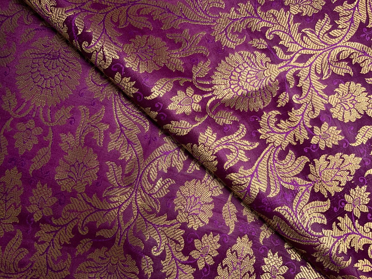 Rani Pink Gold Floral Semi Brocade Fabric Kapdashop