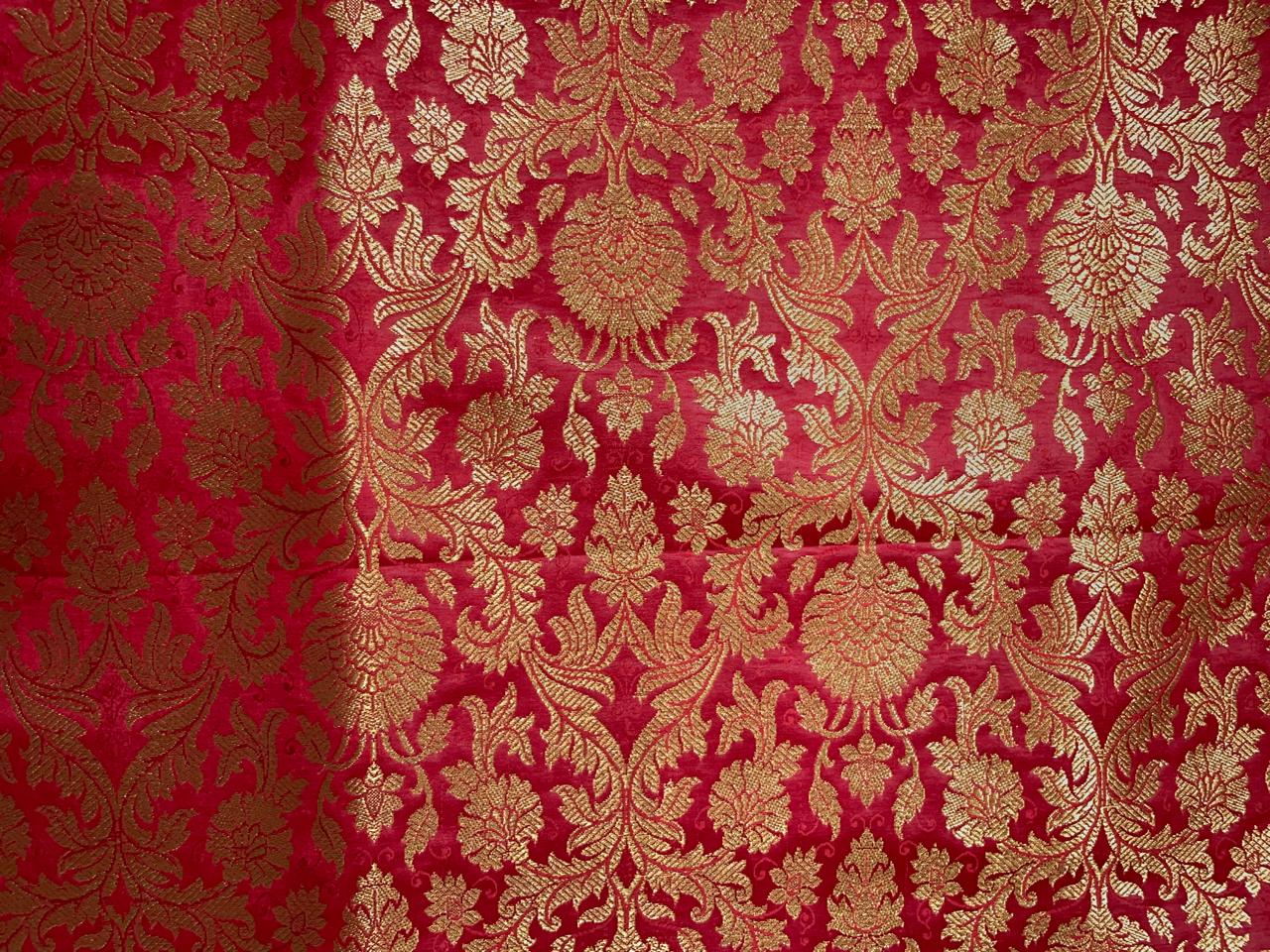 Red Floral Semi Brocade Fabric KTEX