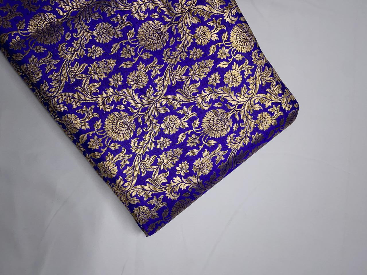 Royal Blue Floral Semi Brocade Fabric KTEX