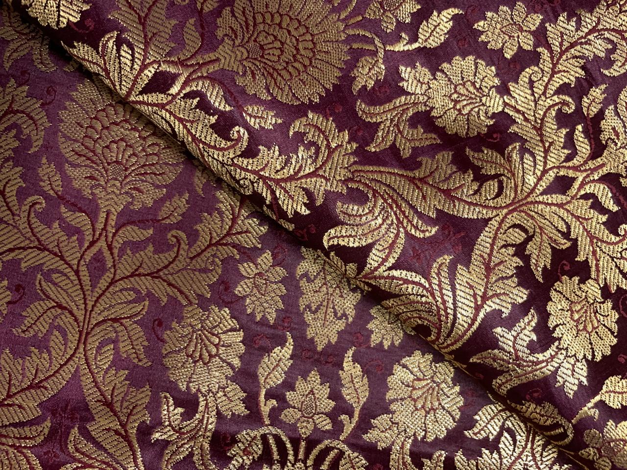 Wine Floral Semi Brocade Fabric Kapdashop
