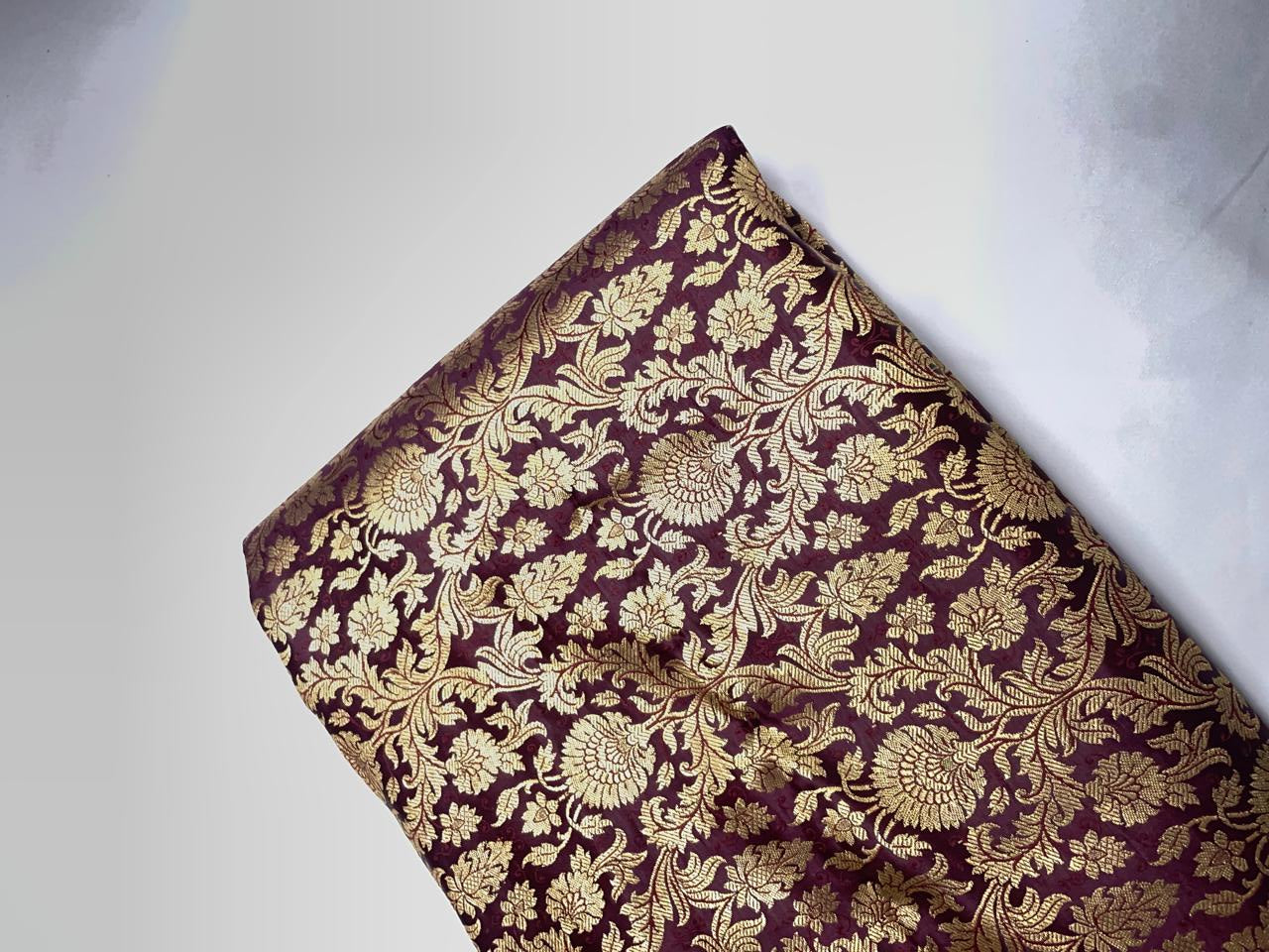 Wine Floral Semi Brocade Fabric Kapdashop