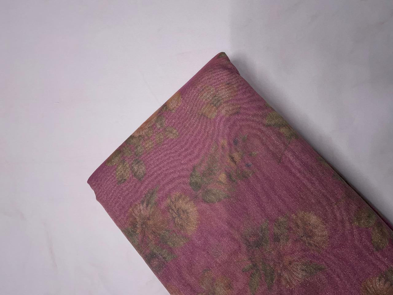 Pink Floral Embroidered Tissue Fabric KTEX