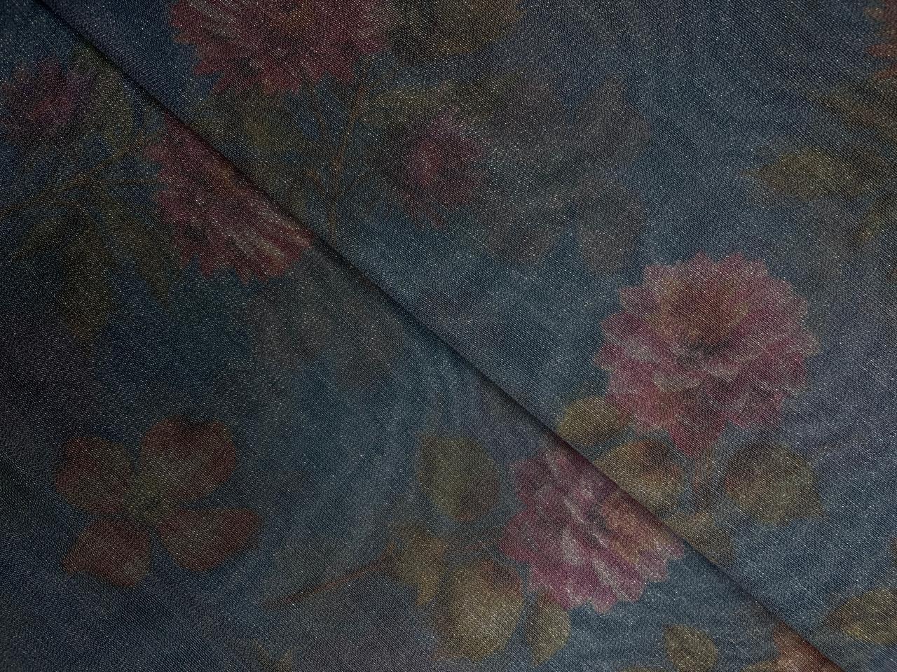 Light Blue Floral Tissue Embroiderd Fabric KTEX