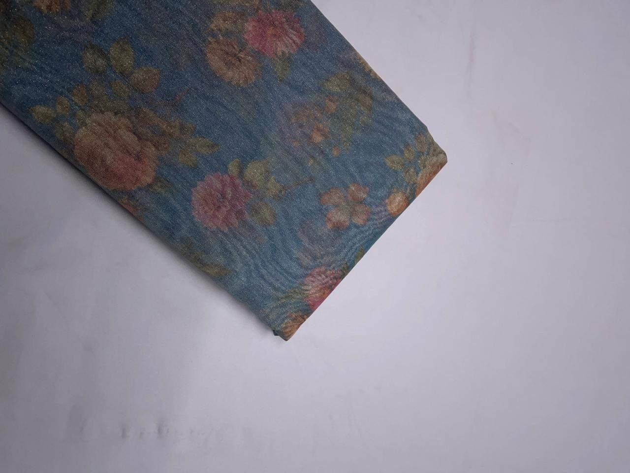 Light Blue Floral Tissue Embroiderd Fabric KTEX