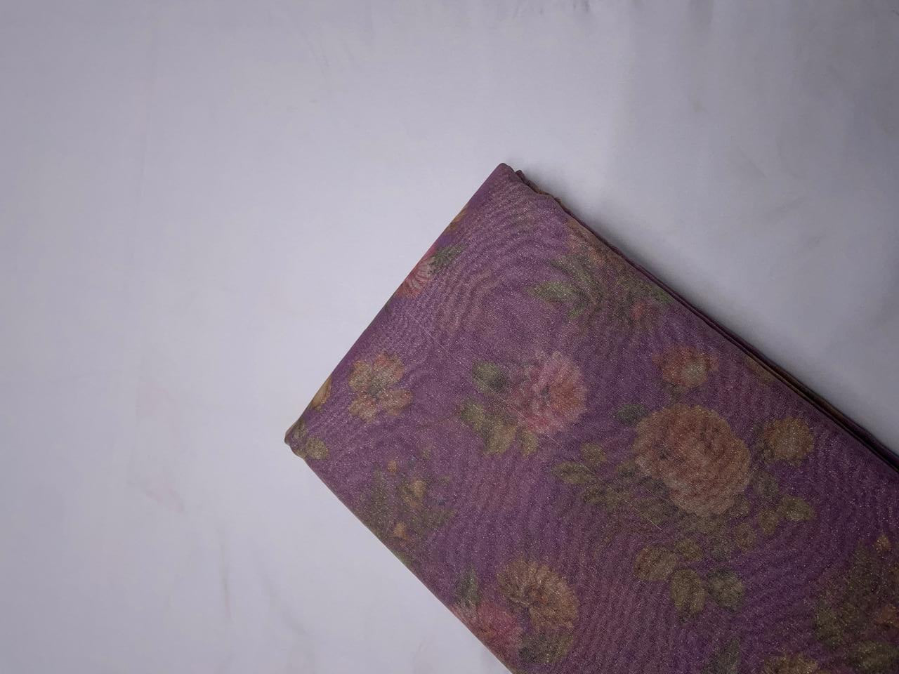 Purple Floral Embroidered Tissue Fabric Kapdashop