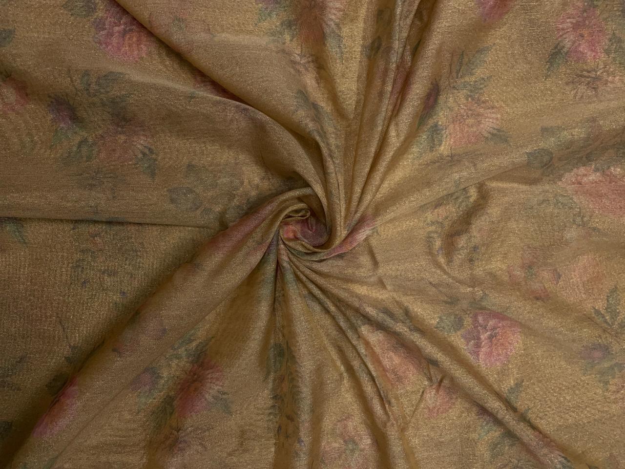 Mustard Floral Embroidered Tissue Fabric Kapdashop