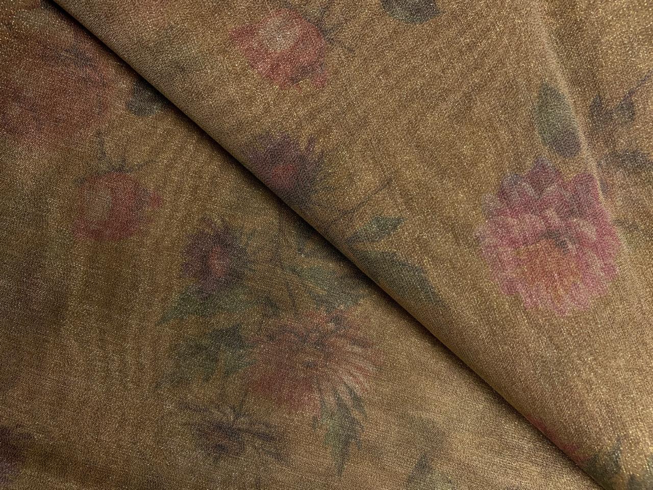 Mustard Floral Embroidered Tissue Fabric KTEX