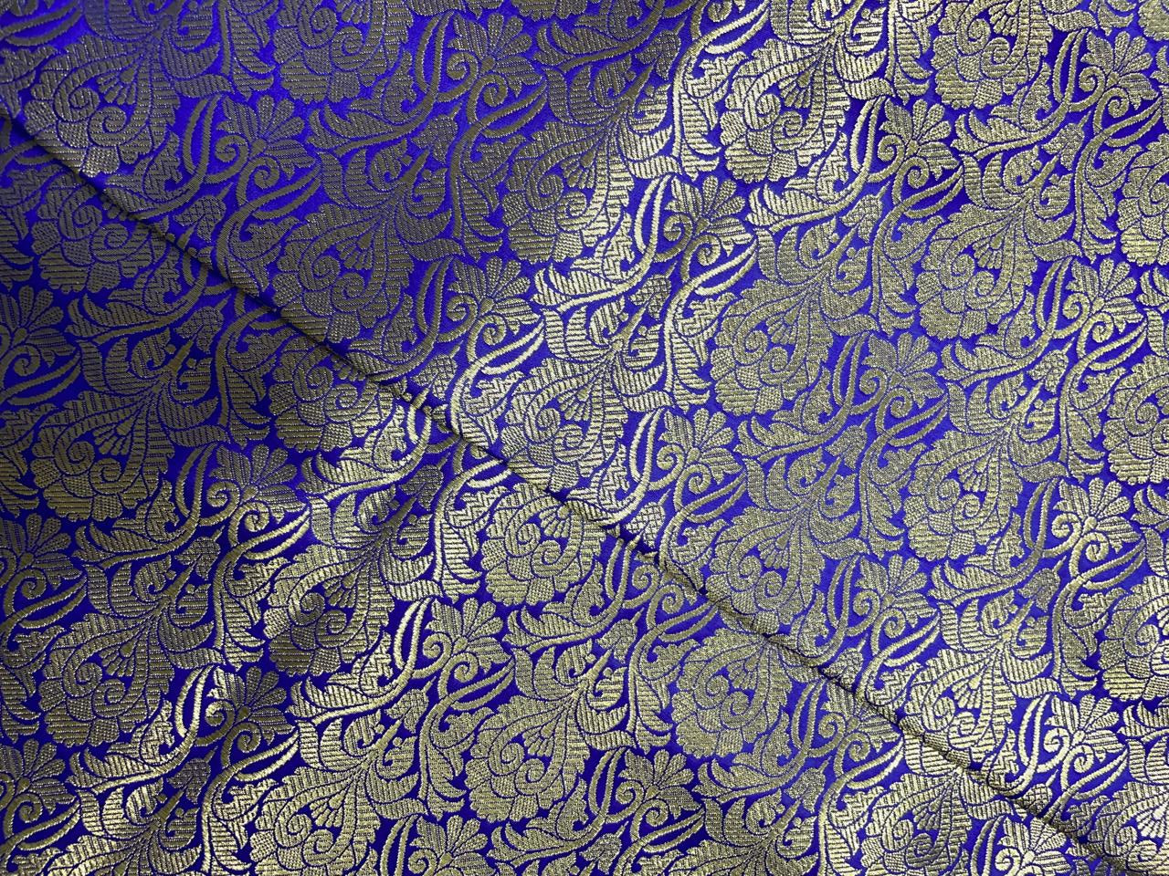 Royal Blue Floral Banarasi Semi Brocade Fabric KTEX