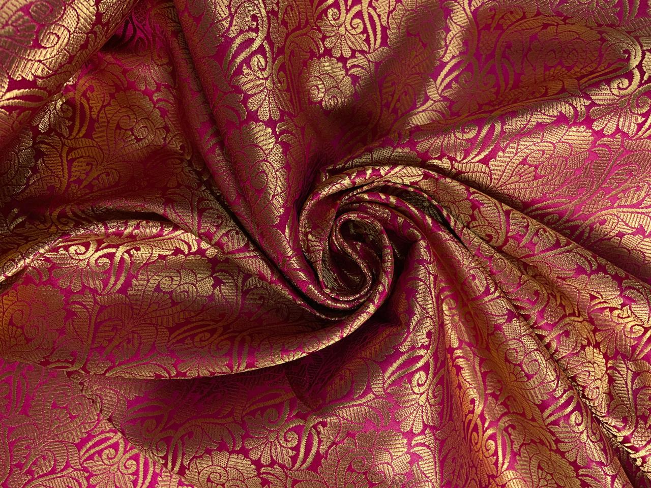 Magenta Floral Banarasi Semi Brocade Fabric KTEX