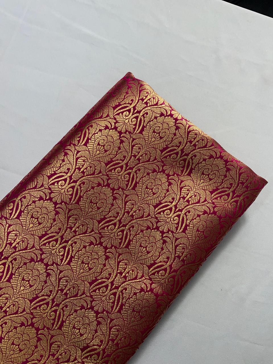 Magenta Floral Banarasi Semi Brocade Fabric KTEX