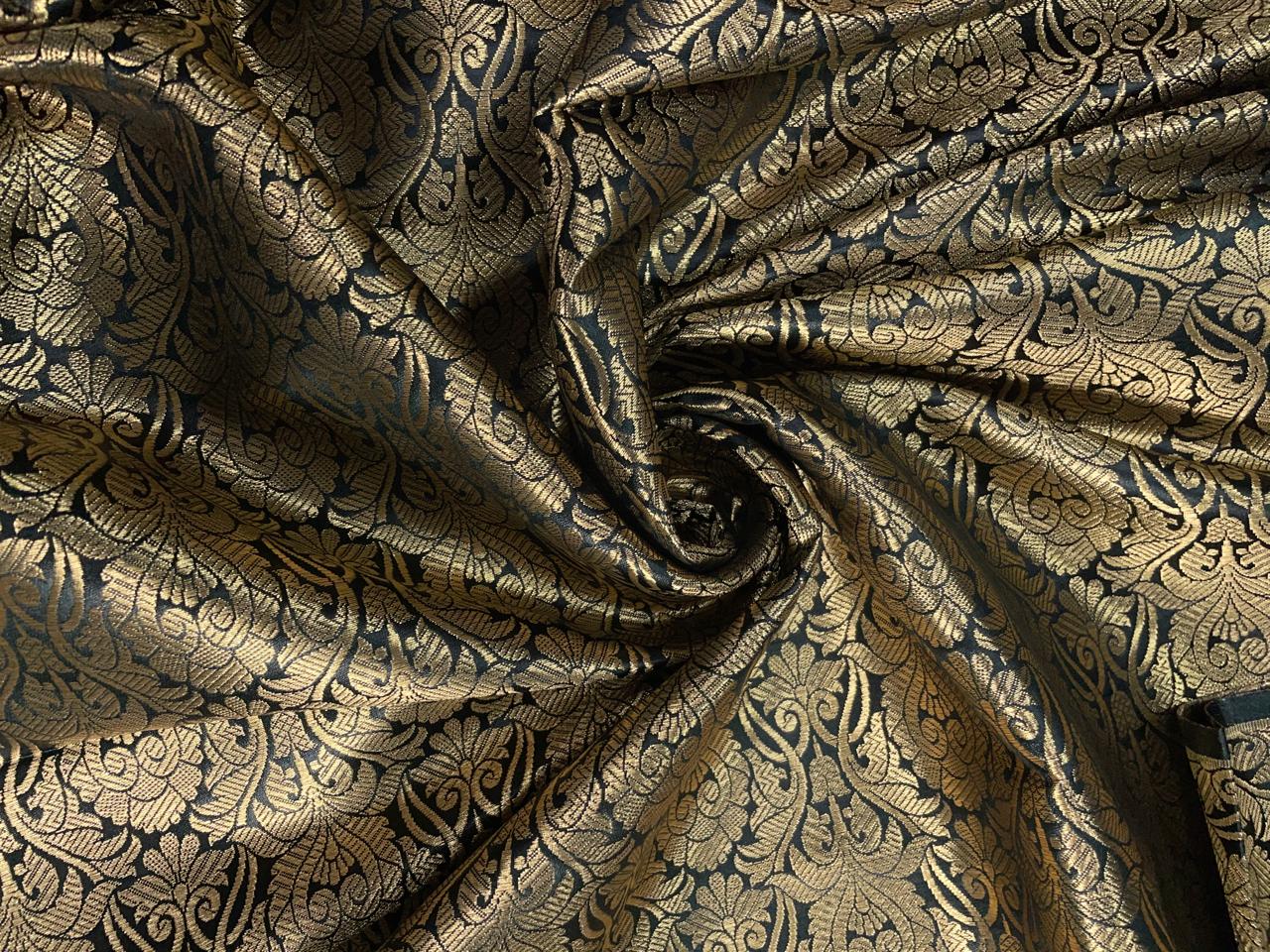Black Floral Banarasi Semi Brocade Fabric KTEX