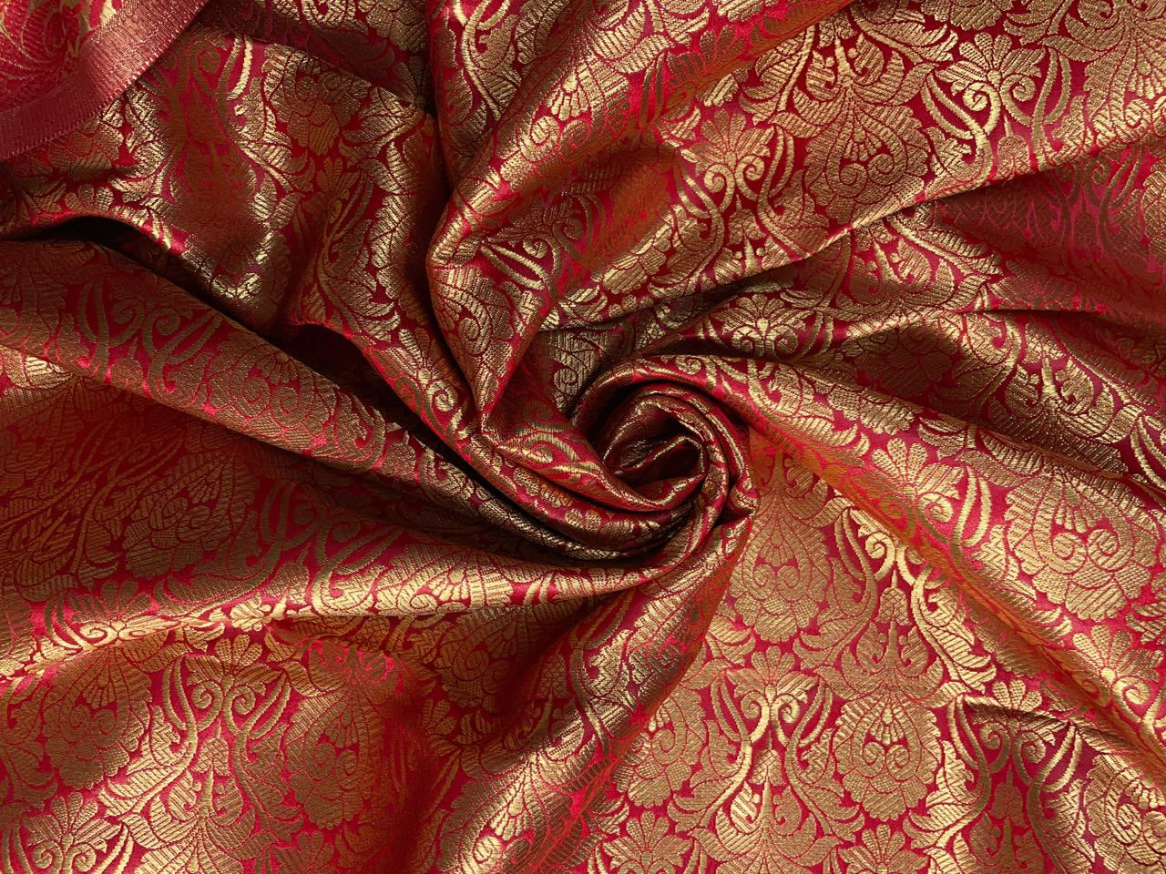 Red Floral Banarasi Semi Brocade Fabric KTEX