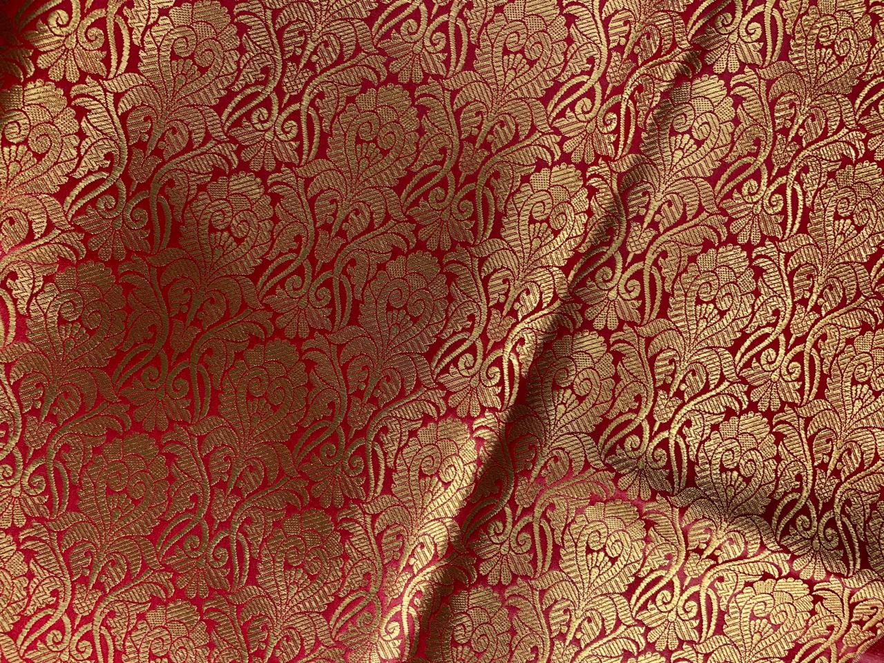 Red Floral Banarasi Semi Brocade Fabric KTEX