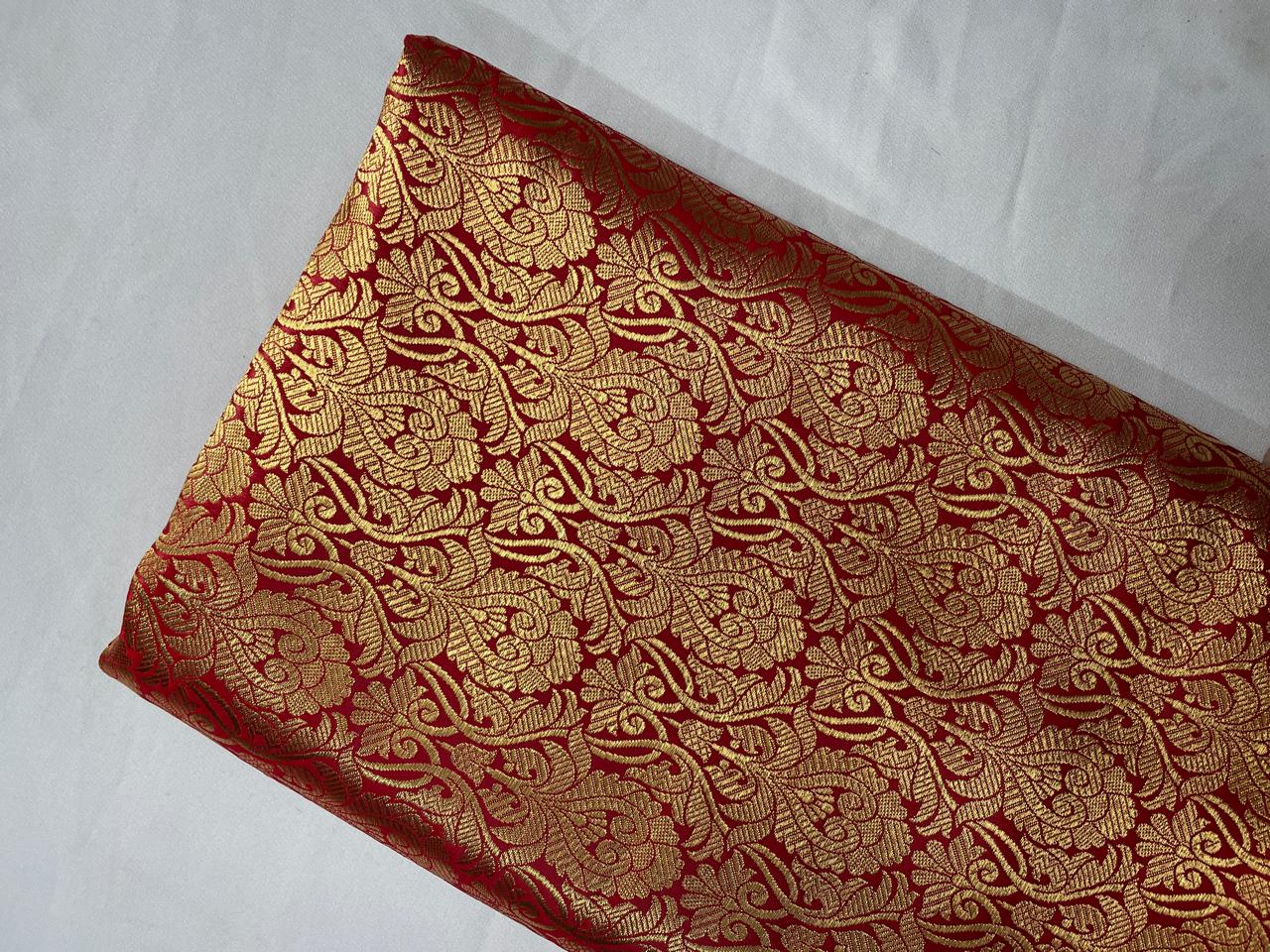 Red Floral Banarasi Semi Brocade Fabric KTEX